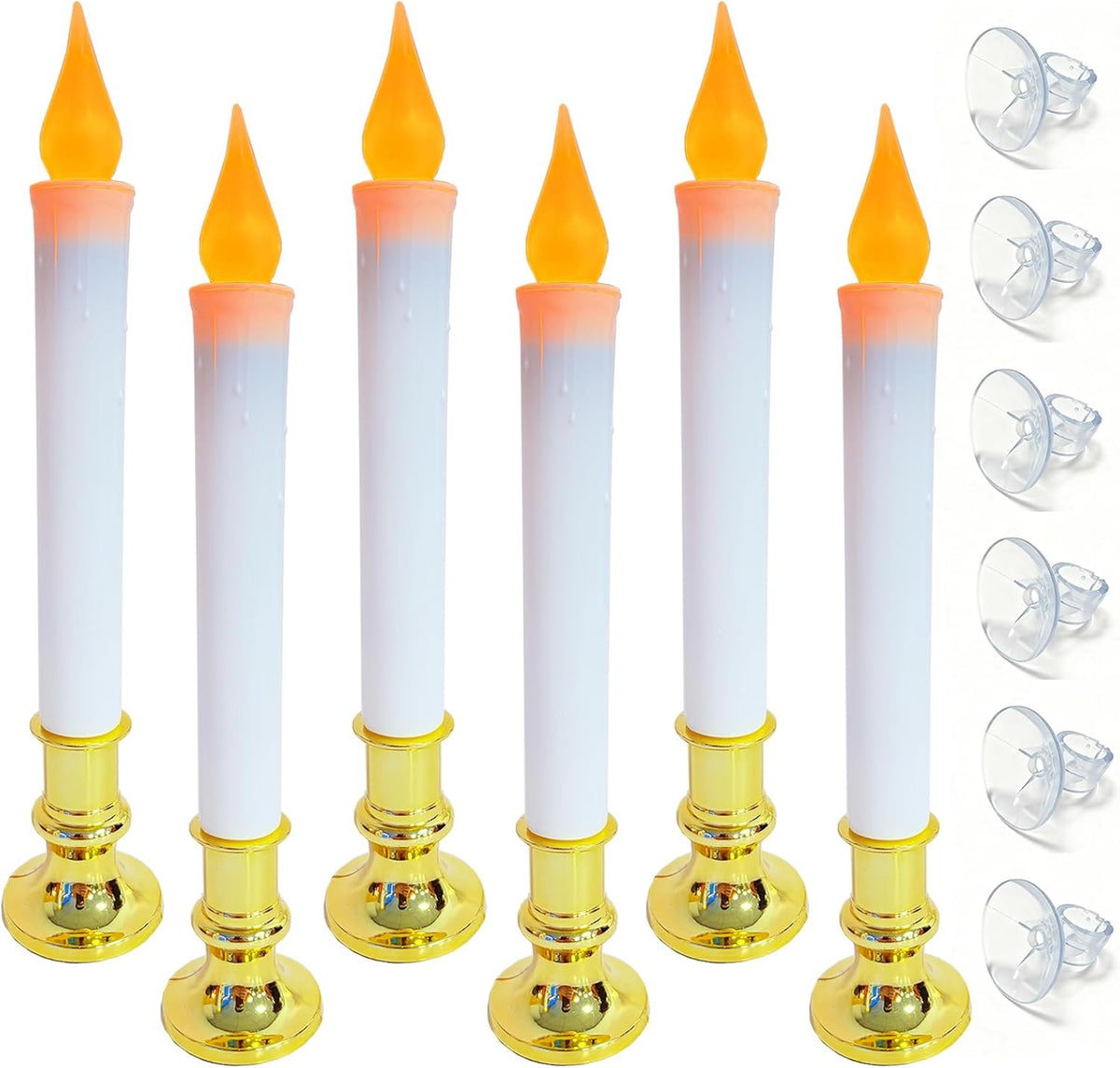 6 Pack 9" Gold Base LED Candle Lights with Dusk to Dawn Sensor, Battery Powered Flameless Candles for Indoor Table Party Decor