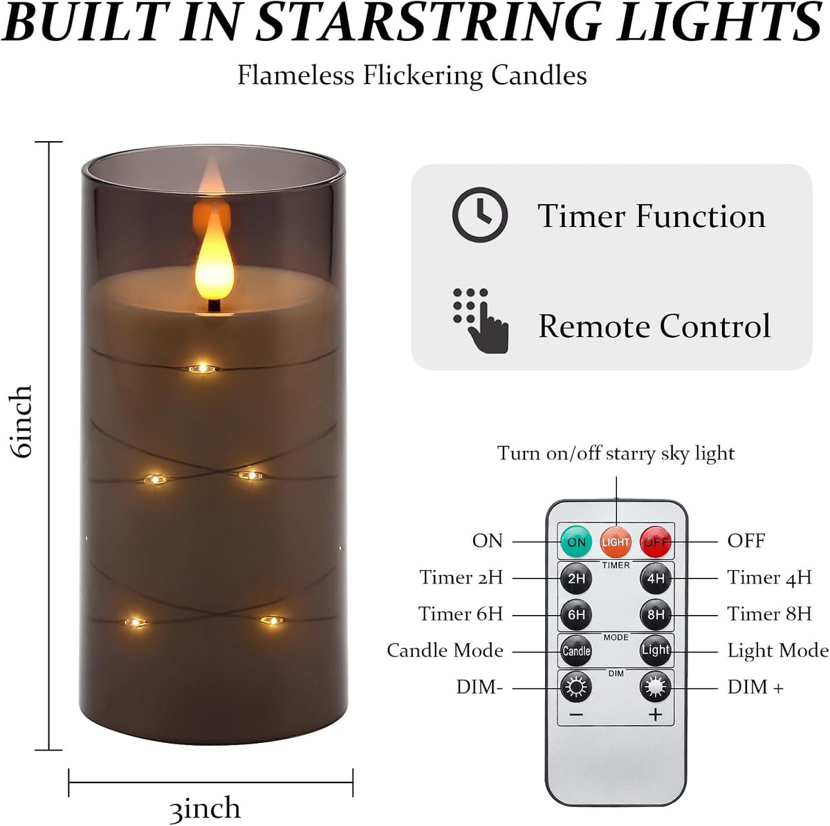 Flickering Flameless Candles Battery Operated Candles LED Candles with Remote Timer for Home/Wedding/Birthday/Holiday Decor ，Grey 3D Flame Set of 2 (D3 Xh6 6")