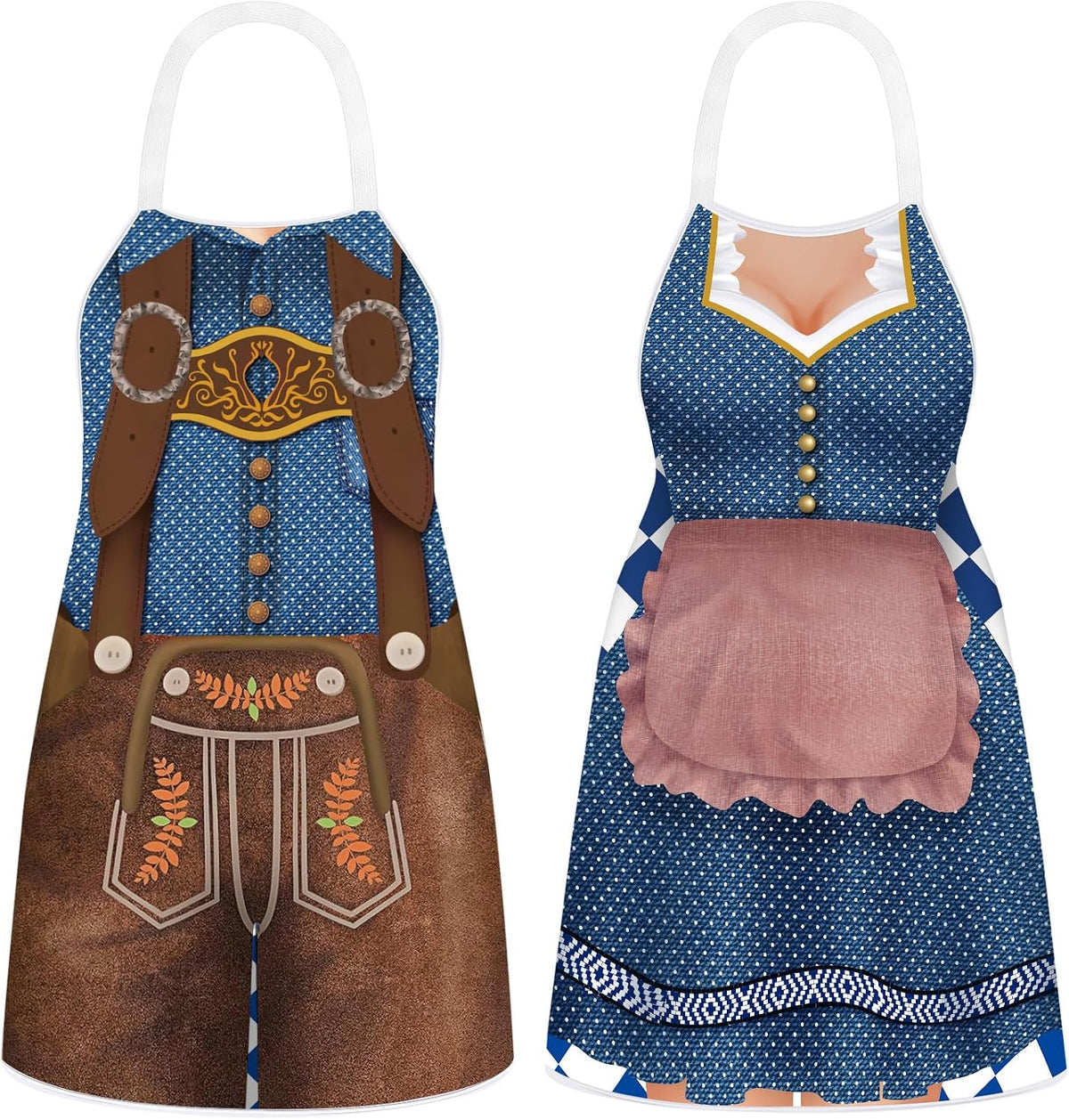 2 Pcs Oktoberfest Aprons Women Mens German Apron Oktoberfest Costume for Couples Cooking BBQ Party Favor Gifts(Retro Style)