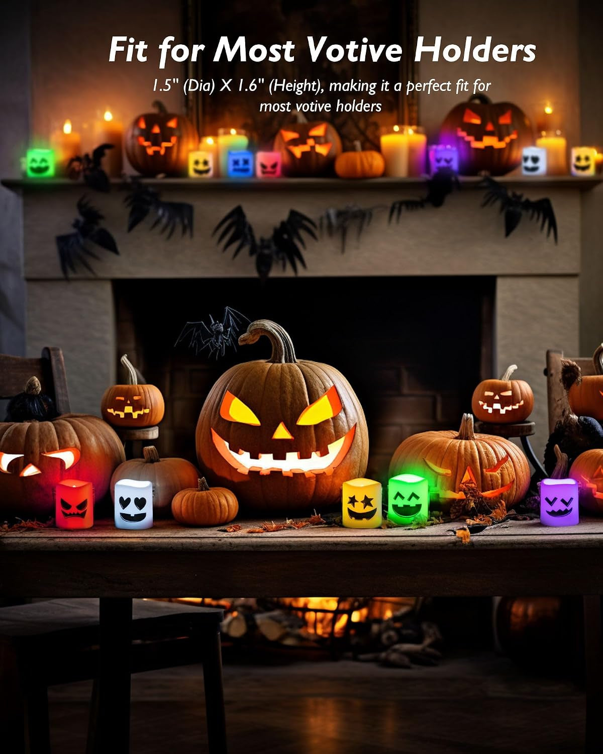 24Pack Color Changing Halloween Flameless Candles, 200+ Hours LED Votive Candles, Battery Operated Tea Lights for Pumpkin, Party, Christmas Decor (Batteries Included)
