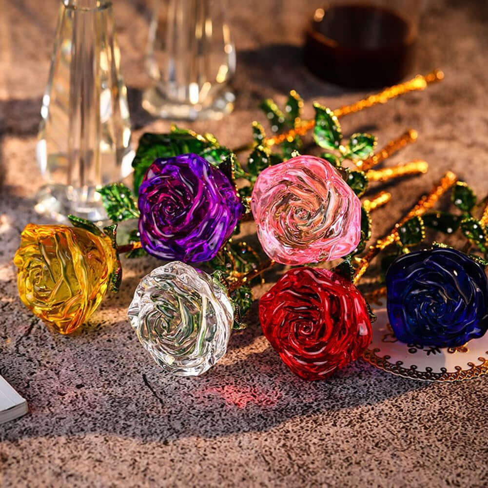 Red K9 Crystal Rose Flower with Stem Preserved Forever Rose Floral Birthday Gifts for Mom, Woman, Girl, Lover, Crystal Flowers Anniversary, Valentines, Wedding