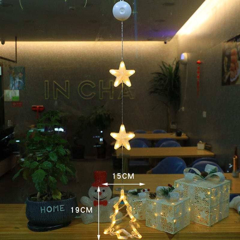 Christmas LED Star Hanging Lights – 3-Piece Xmas Tree Window Sucker Lamp Ornaments