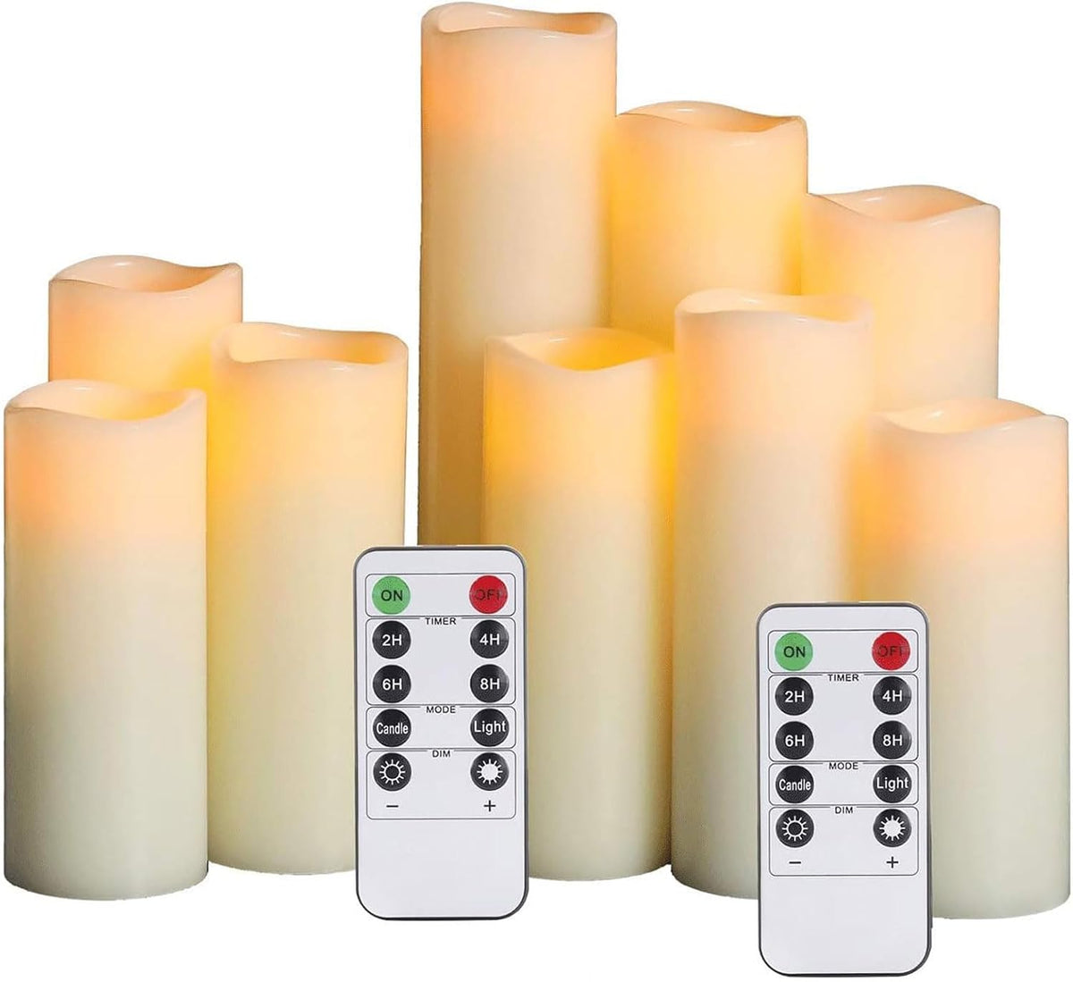 Flameless Candles LED Pillar Candles ，Battery Operated Candles Wich Remote and Timer, Real Wax,Set of 9