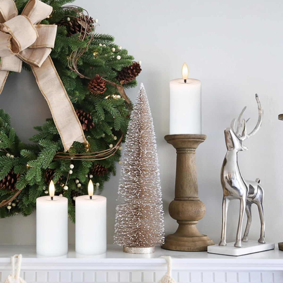 Votive Flameless LED Candles Battery Operated with Remote Timer, White | Real Wax 3D Wick Flameless Flickering, Pillar Candles, 2/4/6/8H Timer, Christmas Home Wedding Party Decor, 1.9×4.5In, 6 Pack