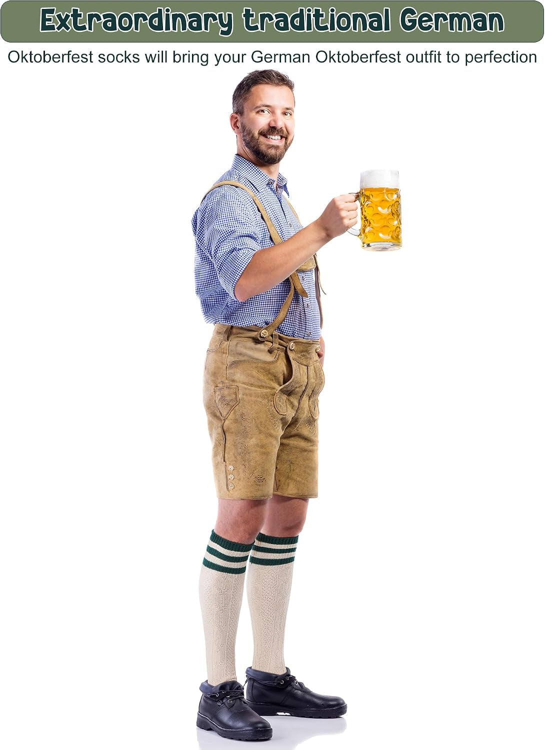 2 Pairs Lederhosen Socks German Oktoberfest Bavarian Lederhosen Socks for Men, Size 10-13