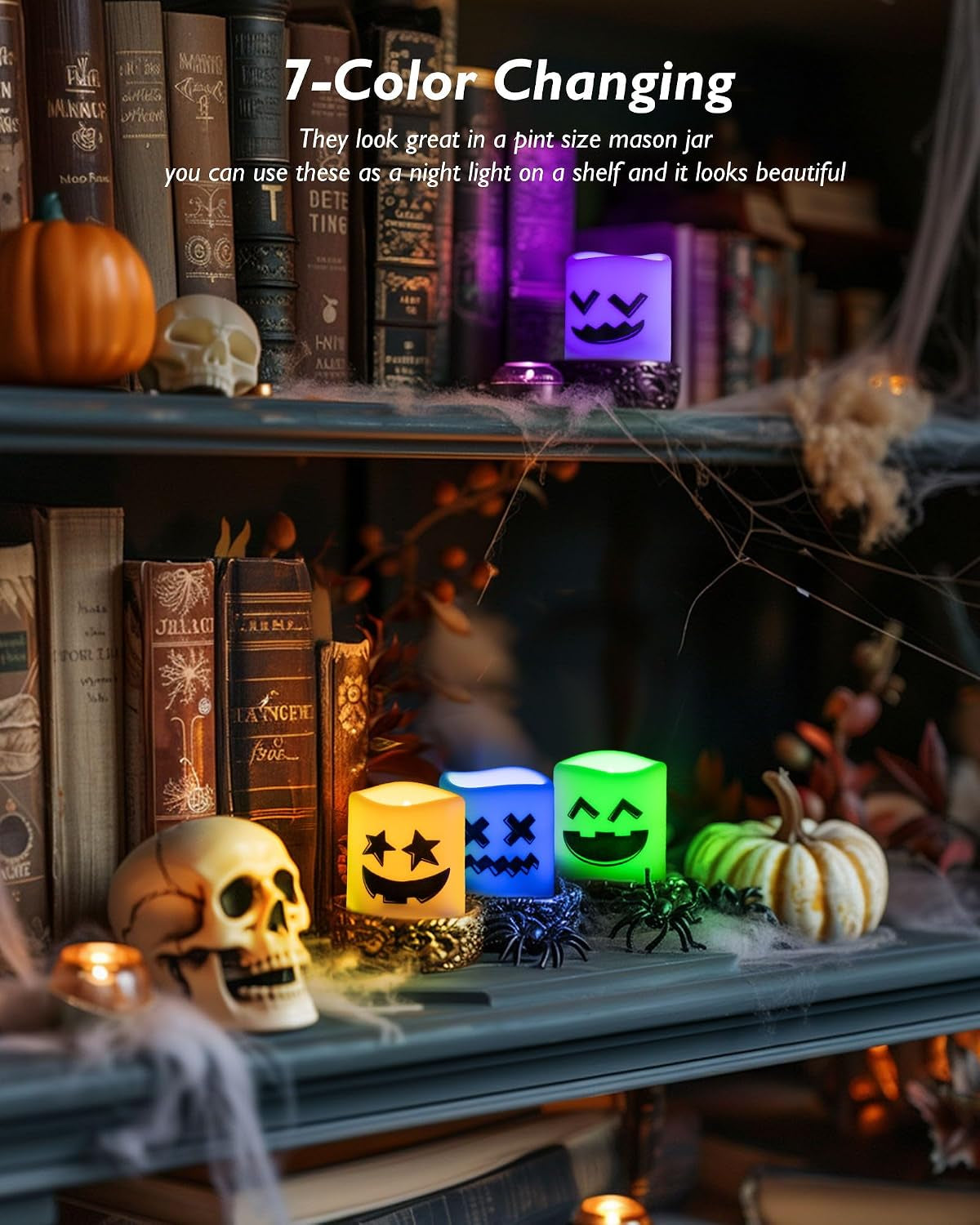24Pack Color Changing Halloween Flameless Candles, 200+ Hours LED Votive Candles, Battery Operated Tea Lights for Pumpkin, Party, Christmas Decor (Batteries Included)