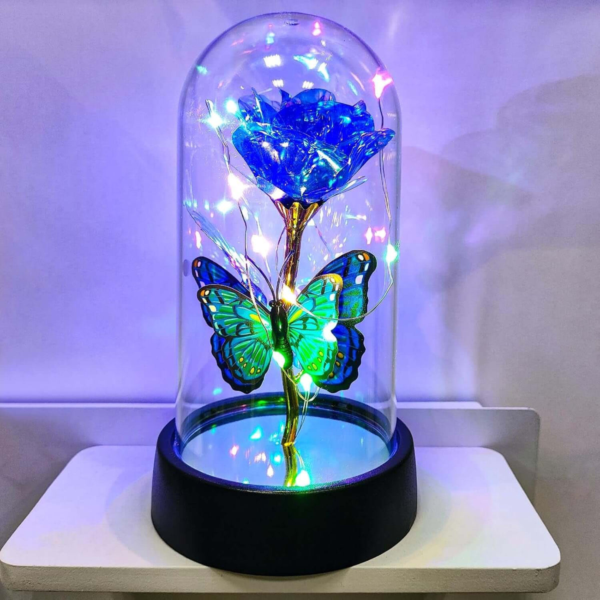 Glass Rose in Glass Dome, Light up Led Flower, Blue Butterfly Gifts | Glass Rose, Forever Roses, Light up Flowers, Valentines Day Gifts, Mothers Day Rose Gift for Mom, Women Birthday Gifts