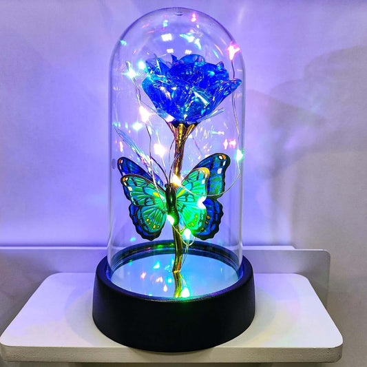 Glass Rose in Glass Dome, Light up Led Flower, Blue Butterfly Gifts | Glass Rose, Forever Roses, Light up Flowers, Valentines Day Gifts, Mothers Day Rose Gift for Mom, Women Birthday Gifts