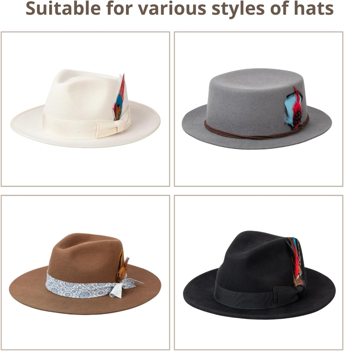Hat Feathers, Assorted Natural Feather Packs Accessories for Fedora Cowboy Hats, Pork Pie Trilby Hats