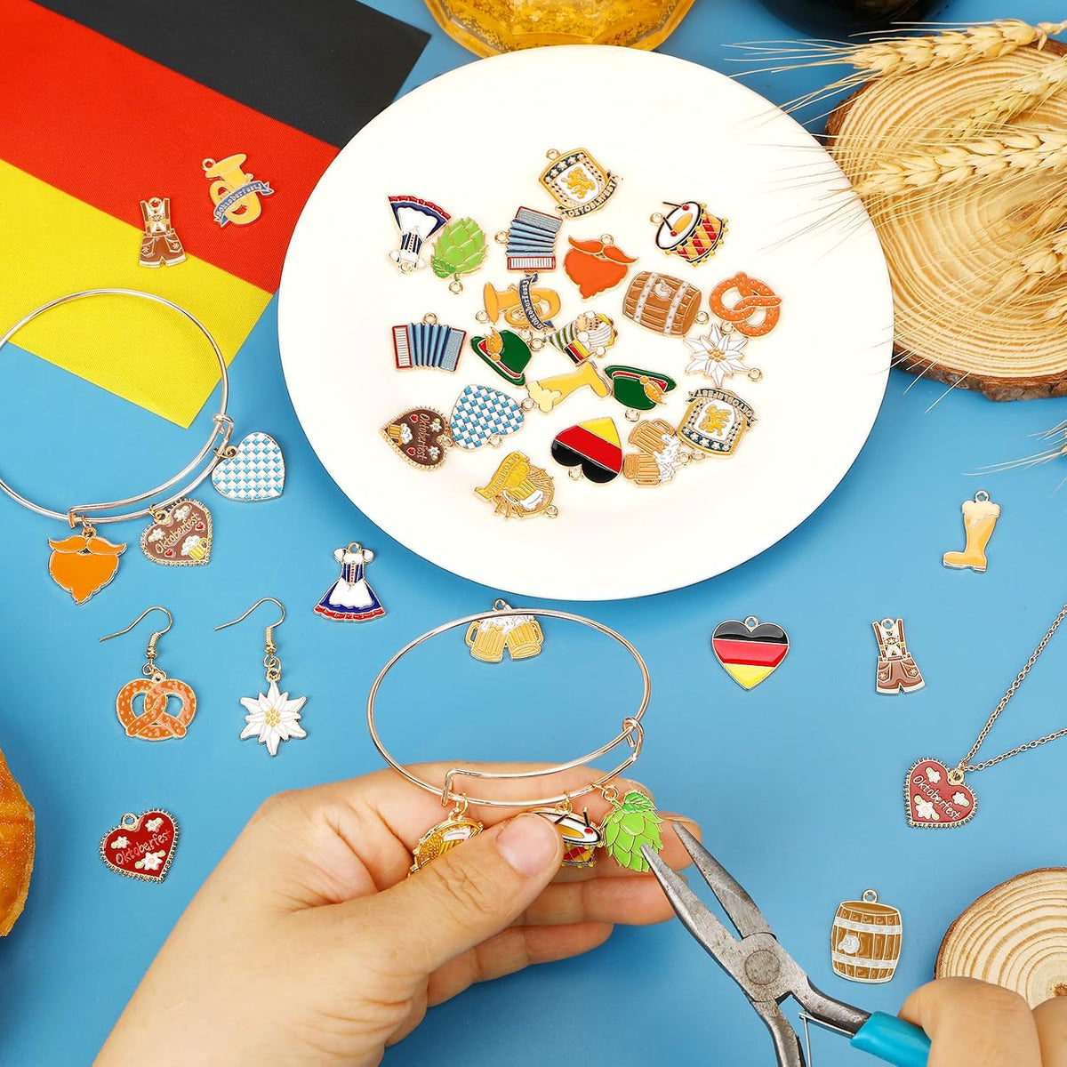40Pcs/20 Pairs Oktoberfest Charms for Jewelry Making | Beer Theme Festival Charm, German Beer Mug Pretzel Dangle Charms, for Bracelet Necklace Earrings Making Accessories DIY Craft