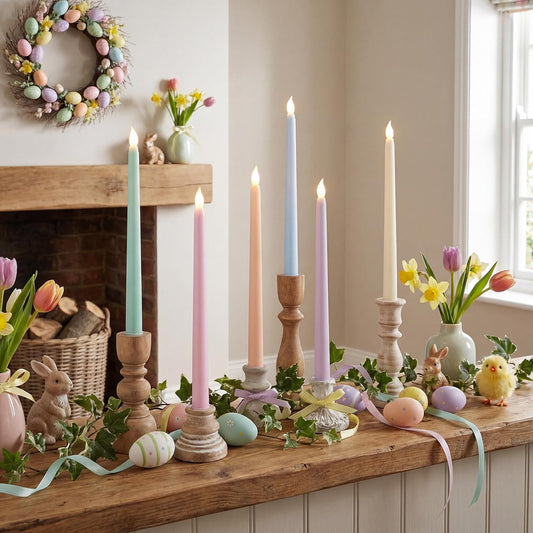 6 Pcs Easter Flameless Taper Candles 10.8 Inch Pastel Candles Battery Operated LED Candlesticks for Easter Dinner Table Home Party Decor