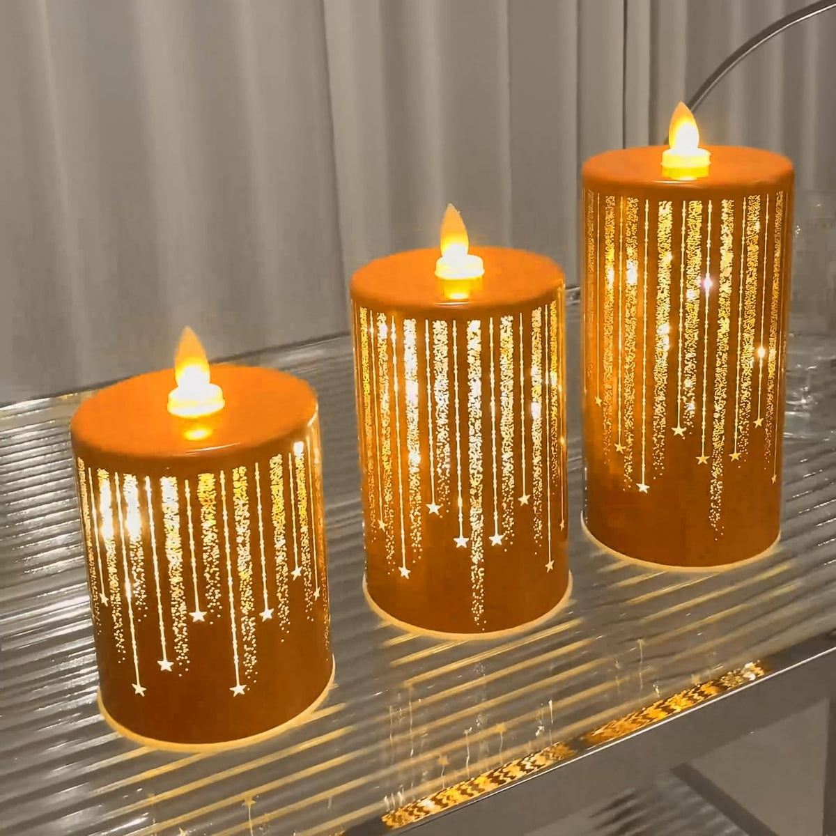 Led Candles Flickering Flameless Candles Battery Operated Fake Electric Luminara Gold Fall Decorations Fireplace Mantle Decor for Living Room Table Centerpieces for Dining Room Bathroom (Orange)
