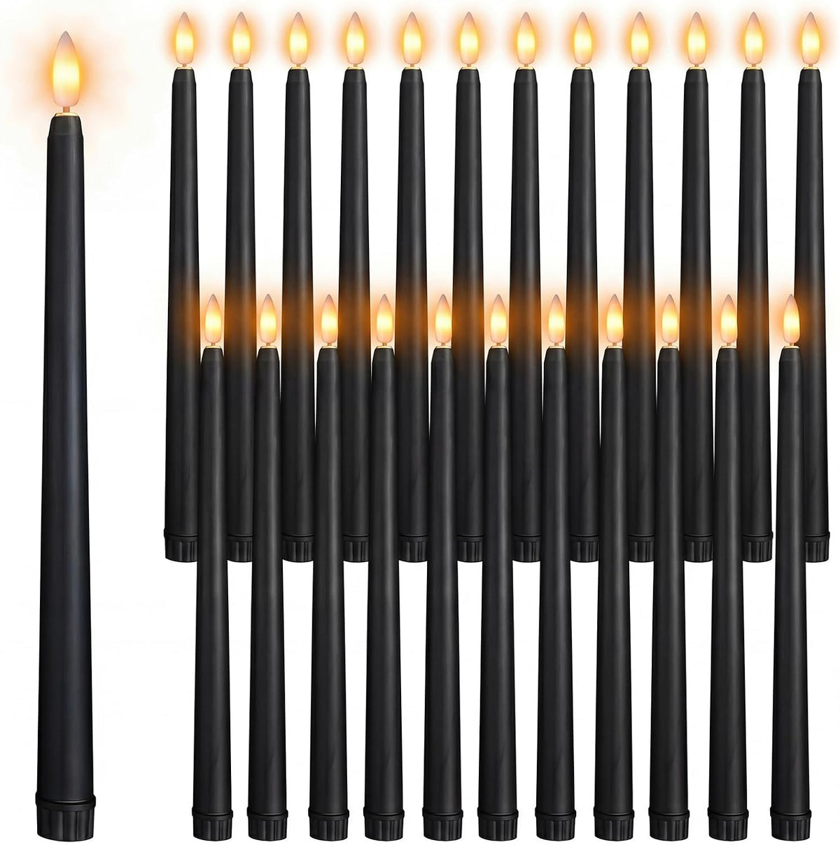 24 Packs Flameless Taper Candles Battery LED 11",Black | Fake Candlelight Flameless Candlesticks Flickering Tapered for Weddings, Parties, Decor, Summer Fall Event