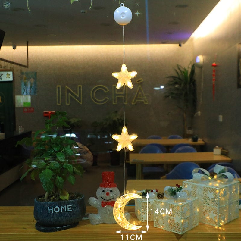 Christmas LED Star Hanging Lights – 3-Piece Xmas Tree Window Sucker Lamp Ornaments