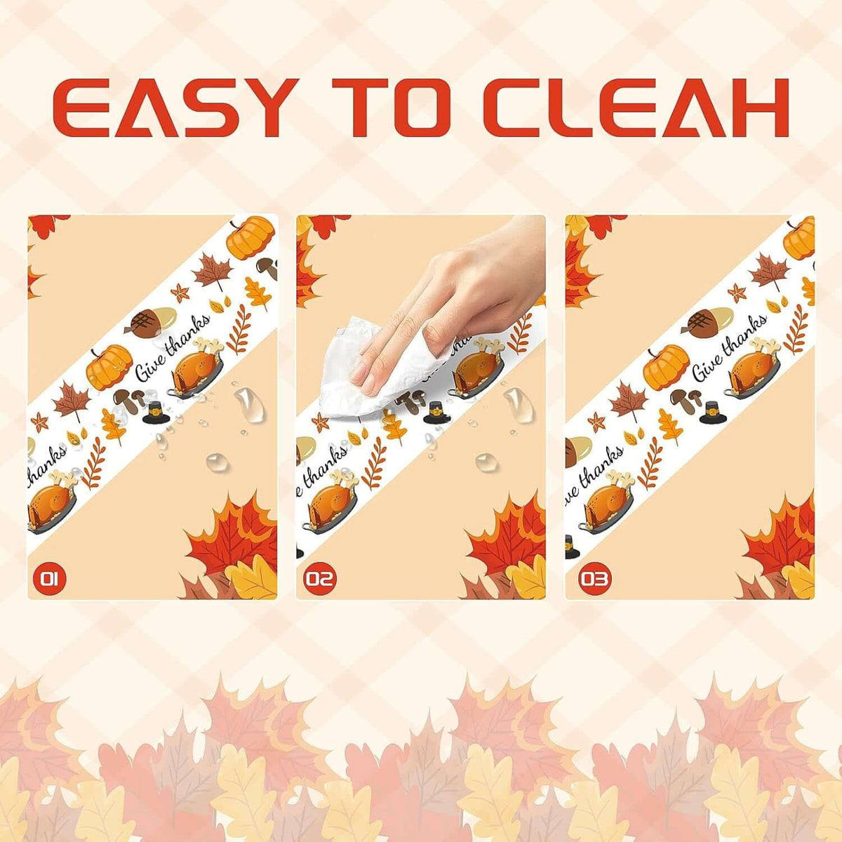 Thanksgiving Tablecloth, 3 Pack Disposable Plastic Tablecloth 54" X 108" Thanksgiving Decorations, Autumn Maple Leaf Party Table Cover, Fall Harvest Party Decor for Outside,Picnic,Home,Dinner