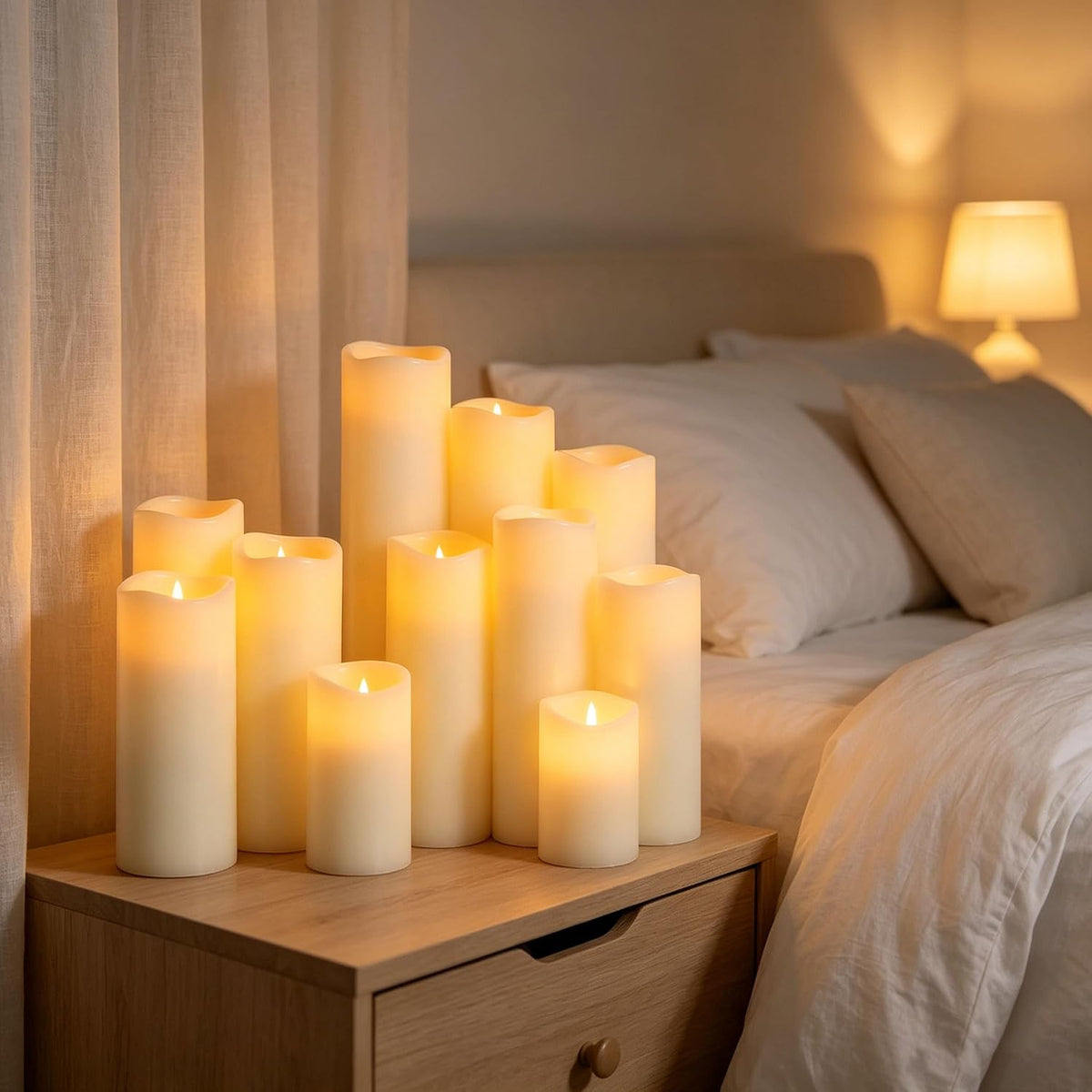 Flameless Candles LED Pillar Candles ，Battery Operated Candles Wich Remote and Timer, Real Wax,Set of 9