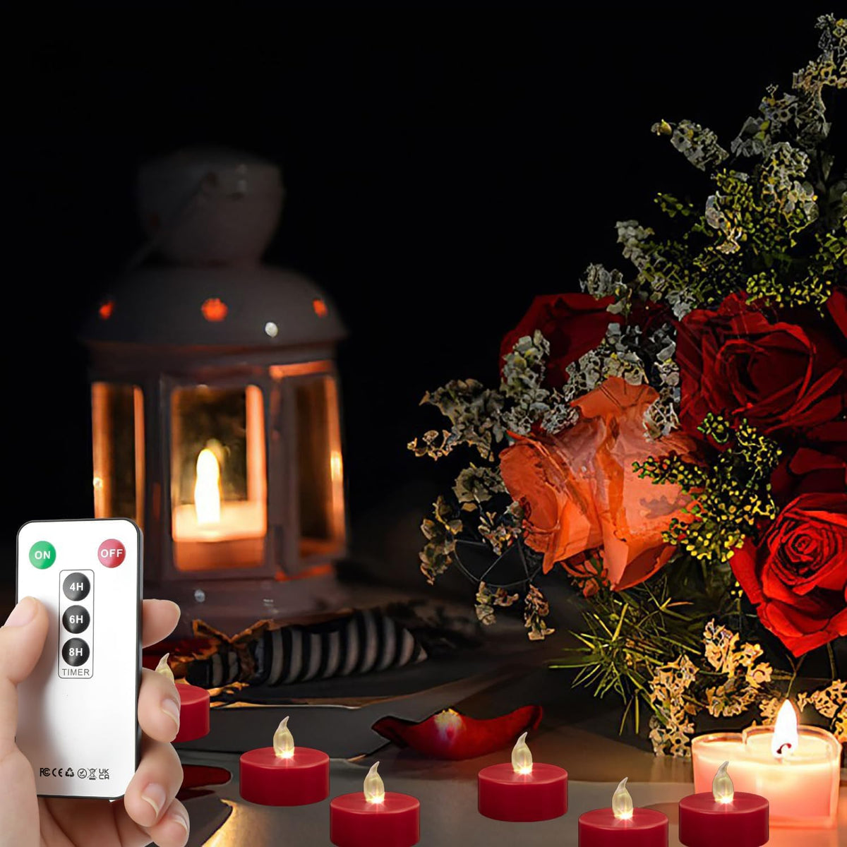 Flameless LED Tea Lights with Remote Control, Red, 24Pack | Timer, Flickering, 400+Hours Battery Operated Candles, Home Decoration, Festival Celebration, Dinner Parties