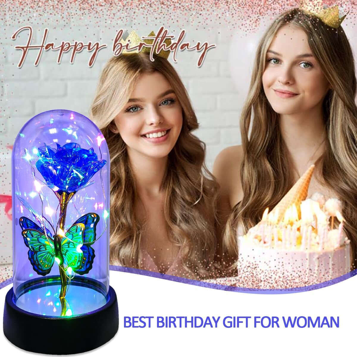 Glass Rose in Glass Dome, Light up Led Flower, Blue Butterfly Gifts | Glass Rose, Forever Roses, Light up Flowers, Valentines Day Gifts, Mothers Day Rose Gift for Mom, Women Birthday Gifts