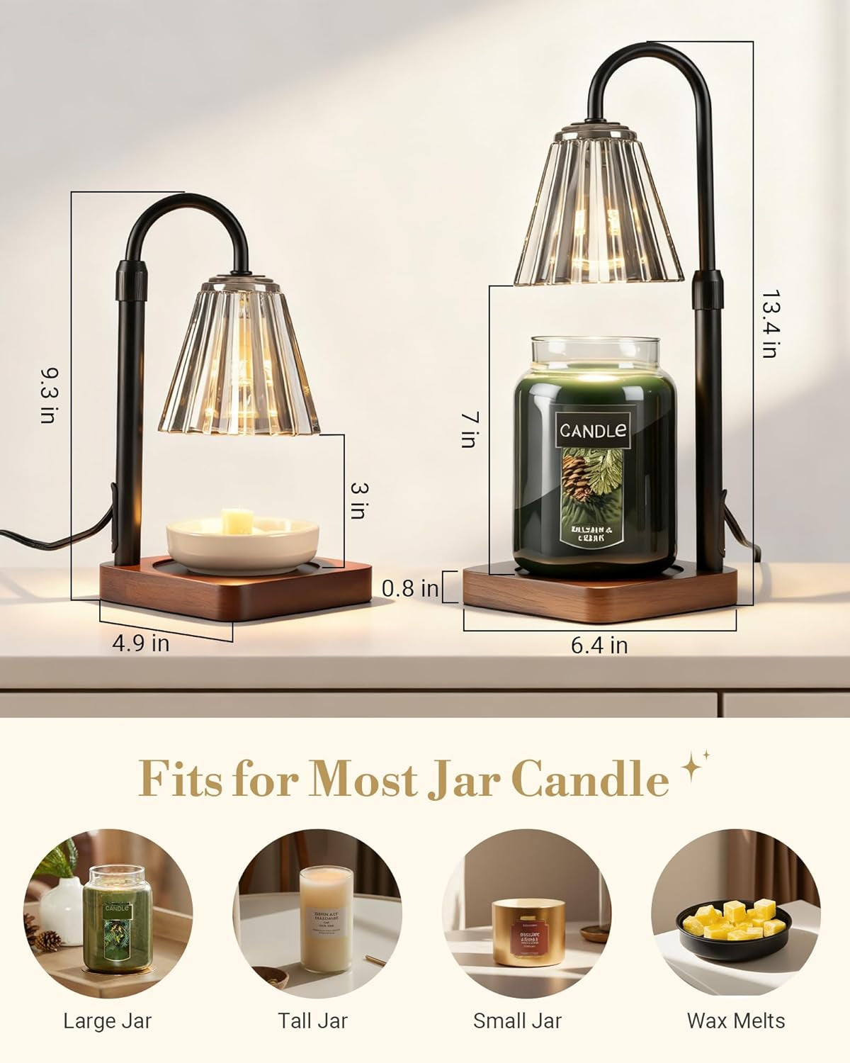 Black Candle Warmer Lamp with Timer, Vintage Wax Warmer Home Gifts | Dimmable Wax Melter with Adjustable Height Birthday Gifts for Women, Mom Thanksgiving Gifts Aesthetic Office Room Home Decor