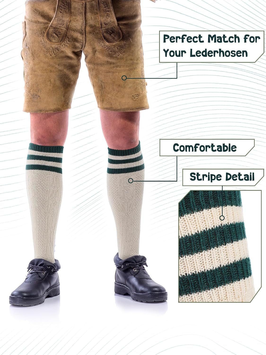 2 Pairs Lederhosen Socks German Oktoberfest Bavarian Lederhosen Socks for Men, Size 10-13