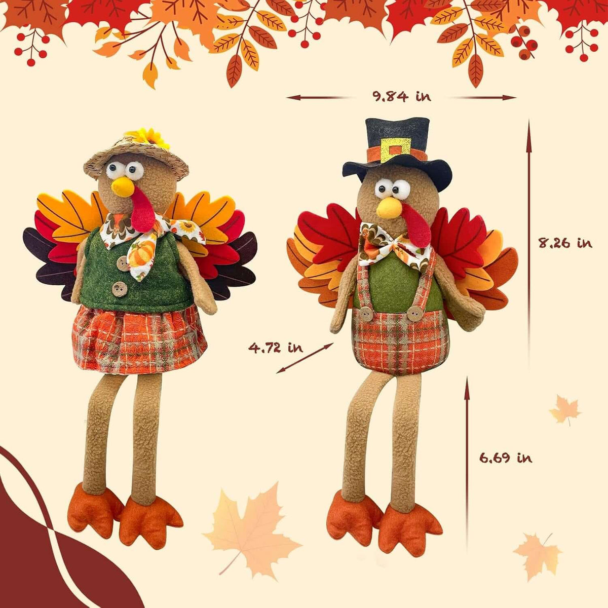 Stuffed Turkey Thanksgiving Table Decor Turkey Couple Doll Thanksgiving Decorations Outdoor Handmade Tabletop Fall Decor Kit for Home