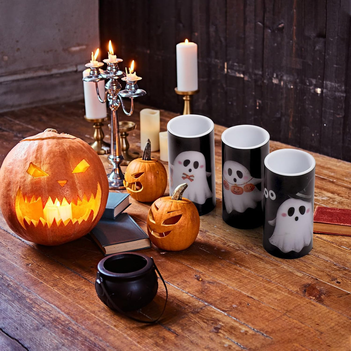 Halloween Ghost Flameless Candles Halloween Boo Ghost Decorations Candles Battery Operated Candles for Home Decor Boo Basket Gift