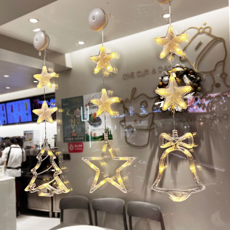 Christmas LED Star Hanging Lights – 3-Piece Xmas Tree Window Sucker Lamp Ornaments