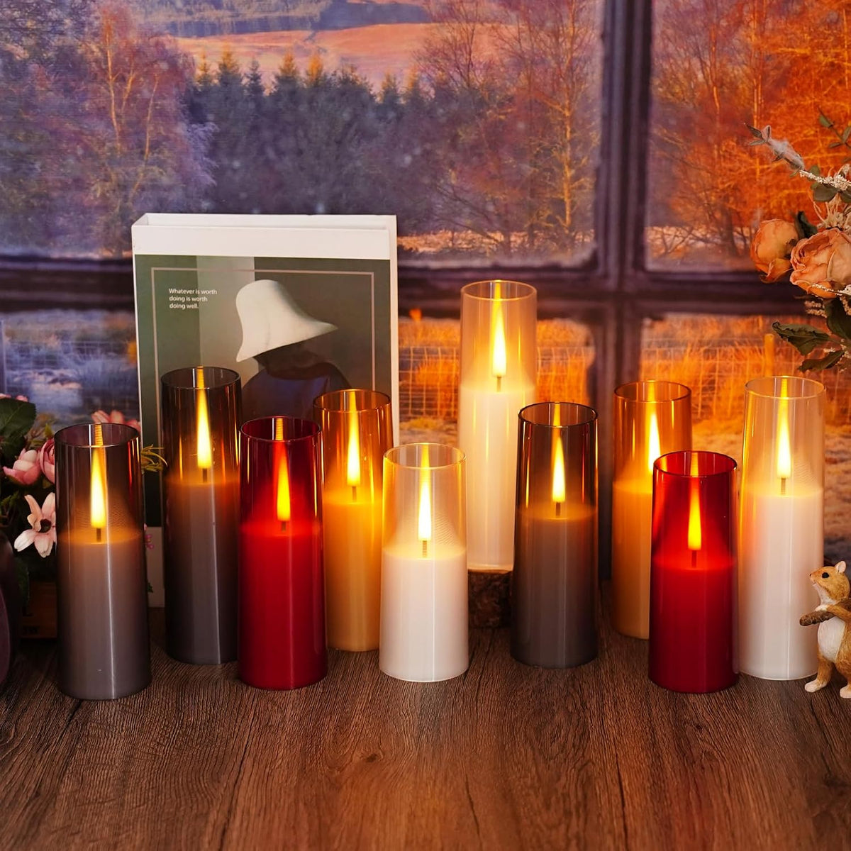 Flickering Flameless Candles,Battery Operated, Flameless Candles with Remote, 2/4/6/8 Hour Timer, Realistic Jumping Flame Effect, Perfect for Home Decor, Holiday Decoration Pcs 9 (Gold)