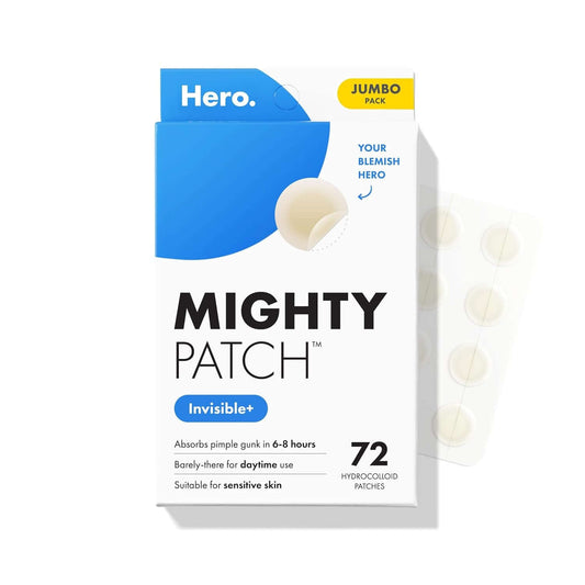 Hero Cosmetics  Invisible+ Daytime Acne Pimple Patch, 72 Ct | Barely-There Hydrocolloid Patch for Covering Zits and Blemishes, Tapered Edges Designed to Blend into Skin