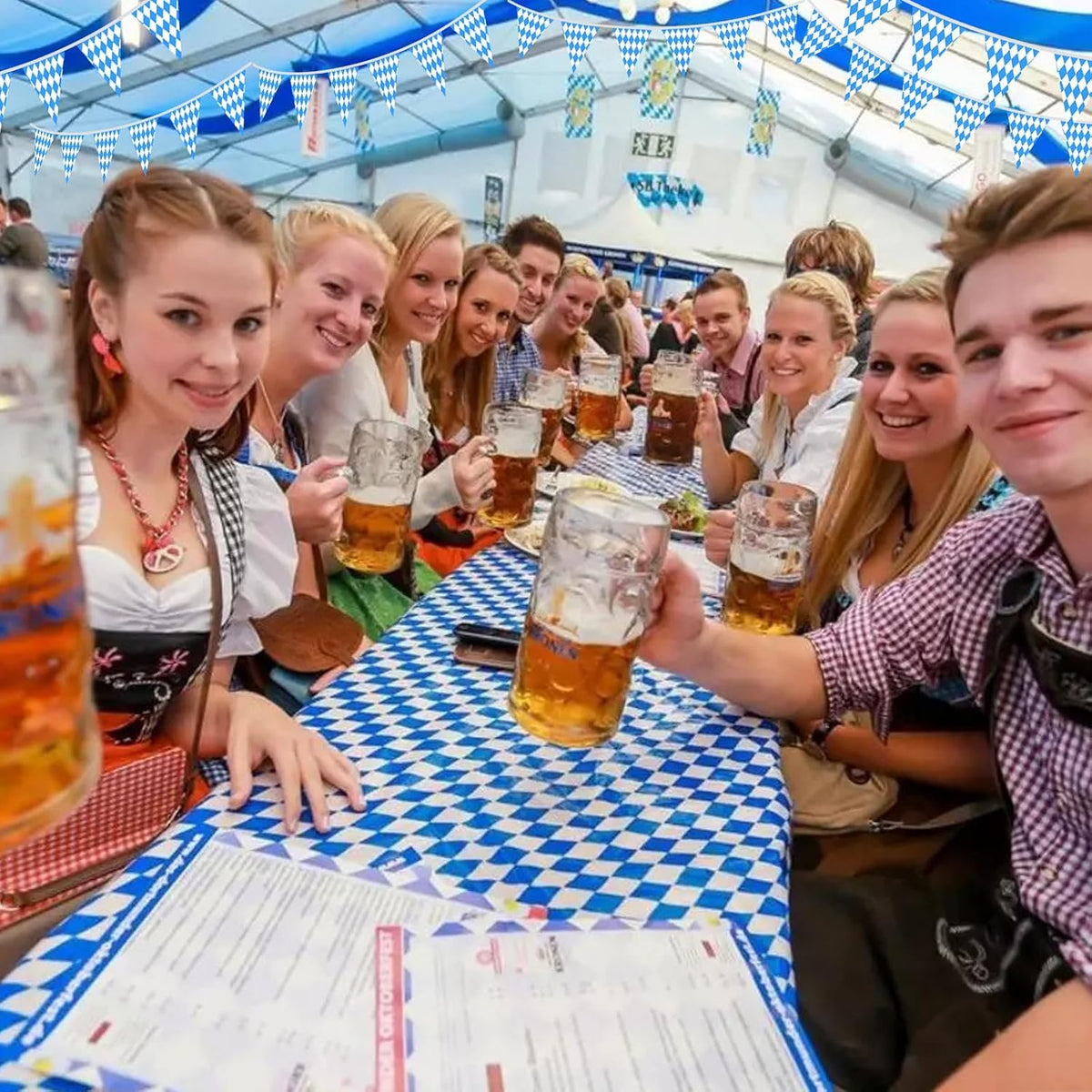 Oktoberfest Decorations Kit for German Beer Festival Theme Party | Includes 4 Table Covers, 1 Pennant Banner and 2 Door Banners for Oktoberfest Party Decorations