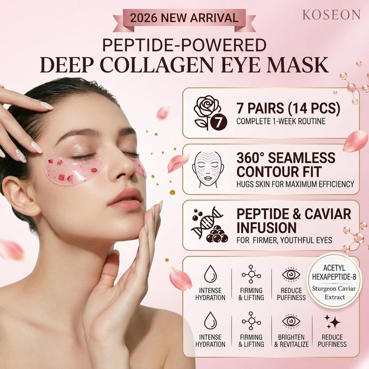 Collagen Eye Mask, 2026 New 7 PCS Peptide-Powered Deep Collagen Eye Mask, Eye Mask with Collagen Peptide, under Eye Patches 360° Fit, Eye Patches for Puffy Eyes and Dark Circles