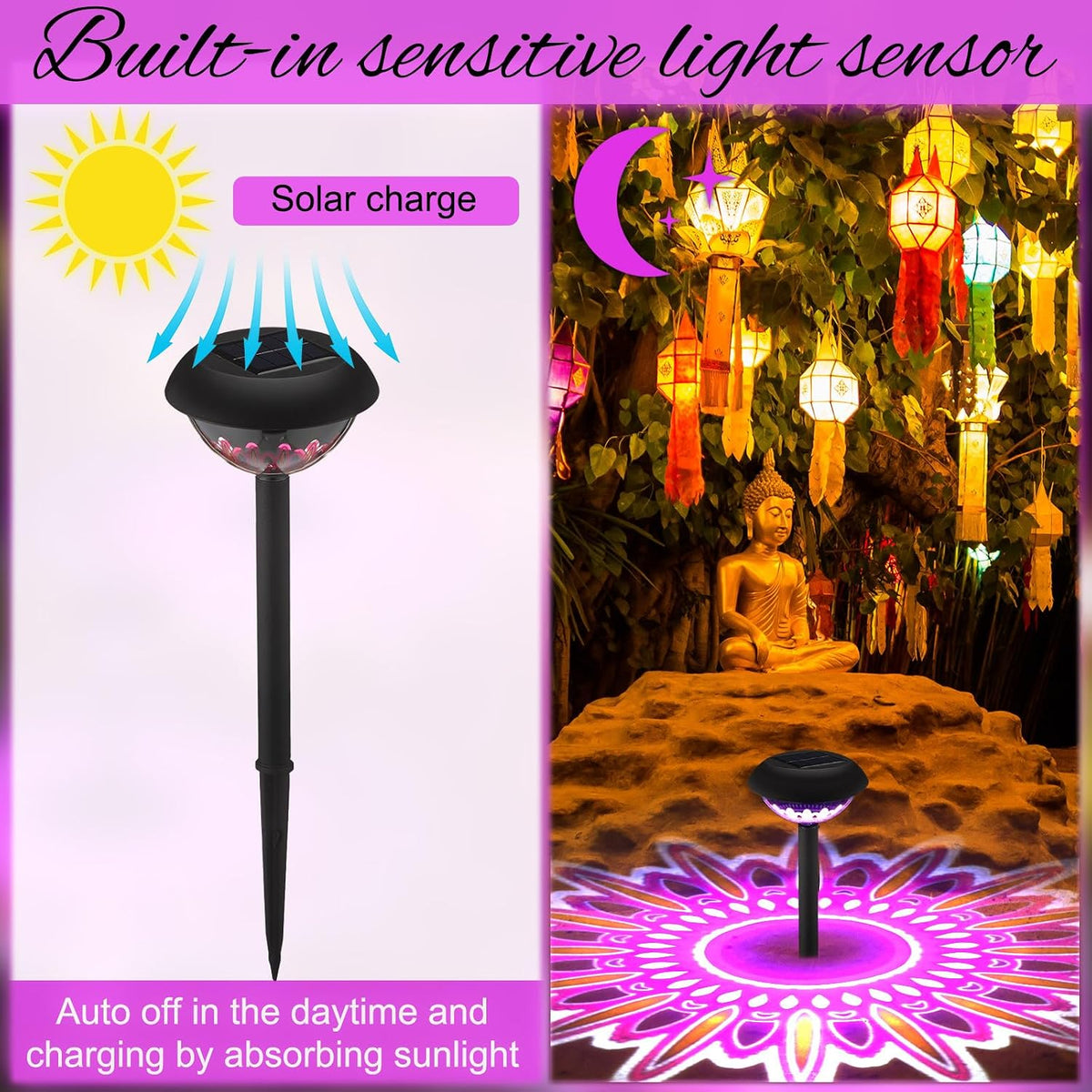 4 Pack Diwali Lotus Decoration Solar Pathway Lights Led Waterproof Lotus Lights Diwali Projector Lamp Outdoor for Garden Yard Patio Decor Indian Temples Pooja Gifts