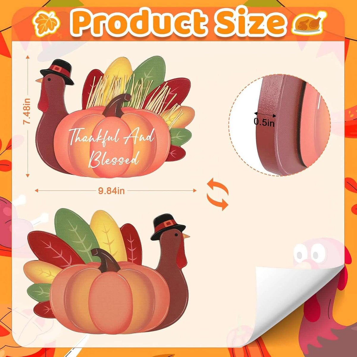 Thanksgiving Decoration Wooden Tabletop Decor Thanksgiving Standing Turkey for Home Kitchen Office Fall Harvest Festival Decoration (Turkey)