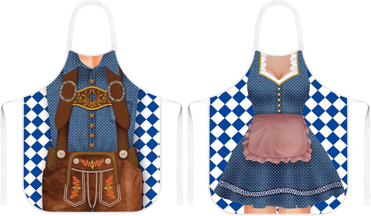 2 Pcs Oktoberfest Aprons Women Mens German Apron Oktoberfest Costume for Couples Cooking BBQ Party Favor Gifts(Retro Style)