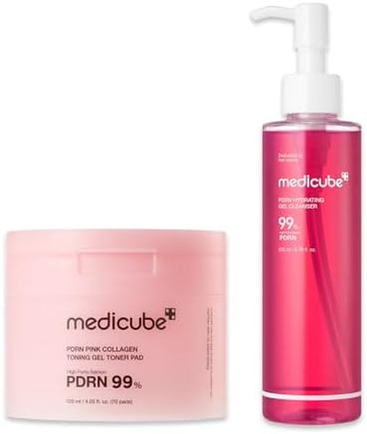 PDRN Soothing Care Duo: Salmon DNA Pink Collagen Jelly Pad and PDRN Jelly to Foam Cleanser | Gentle but Powerful Cleanser and Toner Pad for Radiant, Balanced Skin