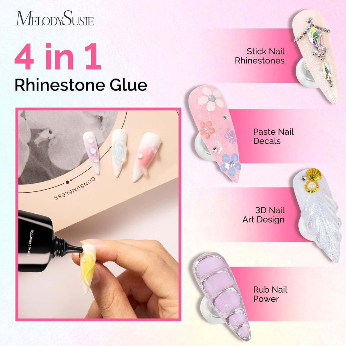Nail Rhinestone Glue Set, 3D Gel Nail Art Design Strong Adhesive Nail Gem Glue for Nail Charms Gems Jewelry Decoration DIY Manicured at Home Cured Need Beauty Gifts for Women | 30G+12Ml, Strong Adhesive 28+ Day Hold,Clear Gel,Gap Filling, Small Charms, Glitter, Pearls and Sequins, 3D Sculpting