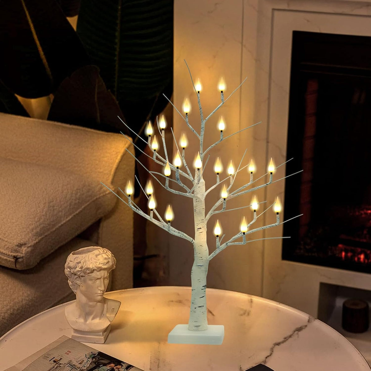 2Ft Candle Light Trees for Decoration Indoor, Twinkle Tree with 24LED Flameless Candles Lights, Usb/Battery Operated Birch Tree Candles for Home Tabletop Mantel Christmas Birthday Party Decor
