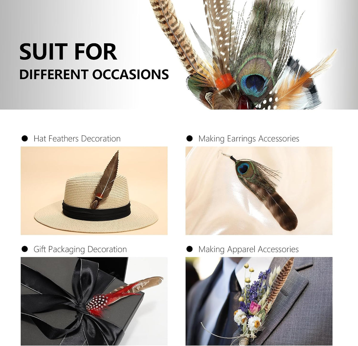 Hat Feathers 10 Styles Natural Assorted Feathers for Fedora Hats Accessories DIY Craft,Western Cowboy Hats,Christmas Party Hats,Oktoberfest Hats