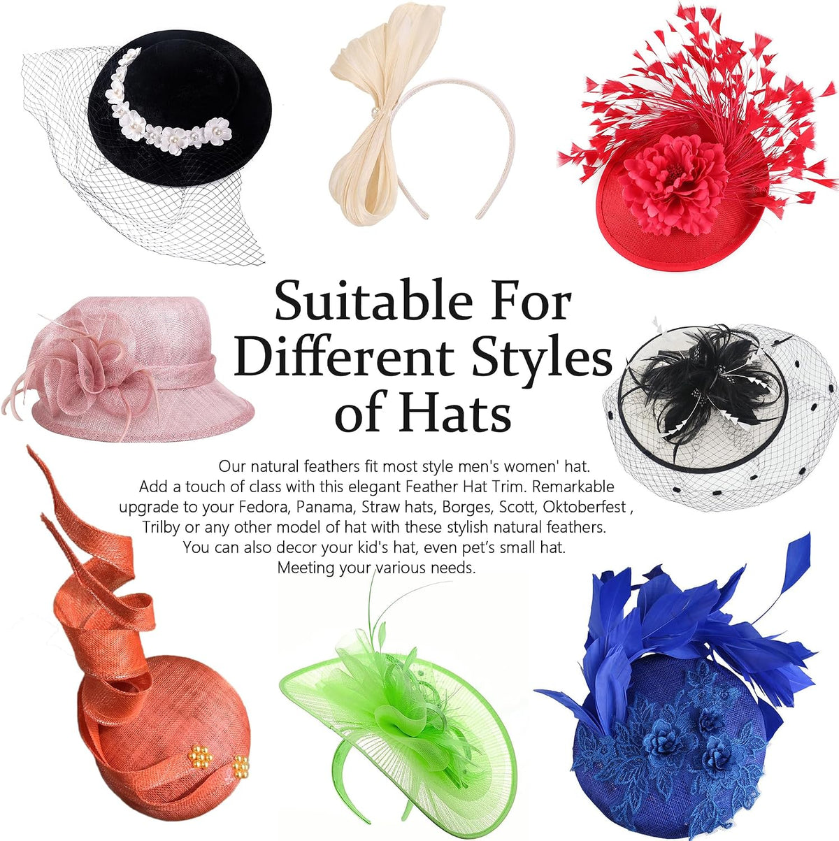 Hat Feathers 30 Styles Natural Assorted Feathers for Fedora Hats Accessories DIY Craft,Western Cowboy Hats,Christmas Party Hats,Oktoberfest Hats