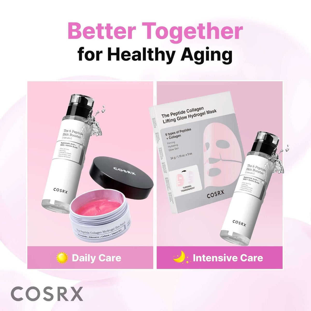 Pink Peptides Collagen Hydrogel Eye Patch for Puffy Eyes (60) | Cooling & Firming under Eye Patches with 4-Peptide & Caffeine, Depuffing Gel Eye Mask, Korean Skin Care