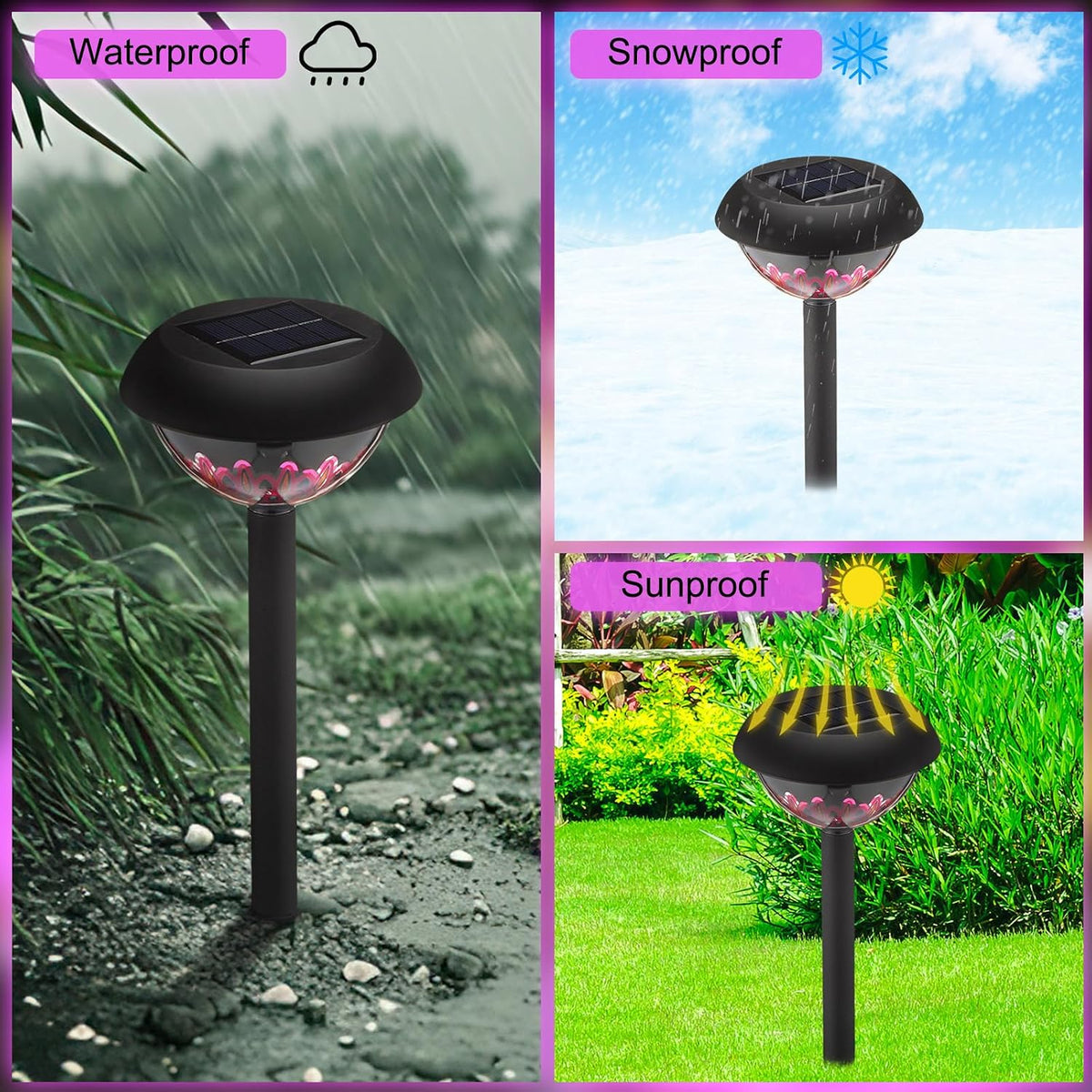 4 Pack Diwali Lotus Decoration Solar Pathway Lights Led Waterproof Lotus Lights Diwali Projector Lamp Outdoor for Garden Yard Patio Decor Indian Temples Pooja Gifts