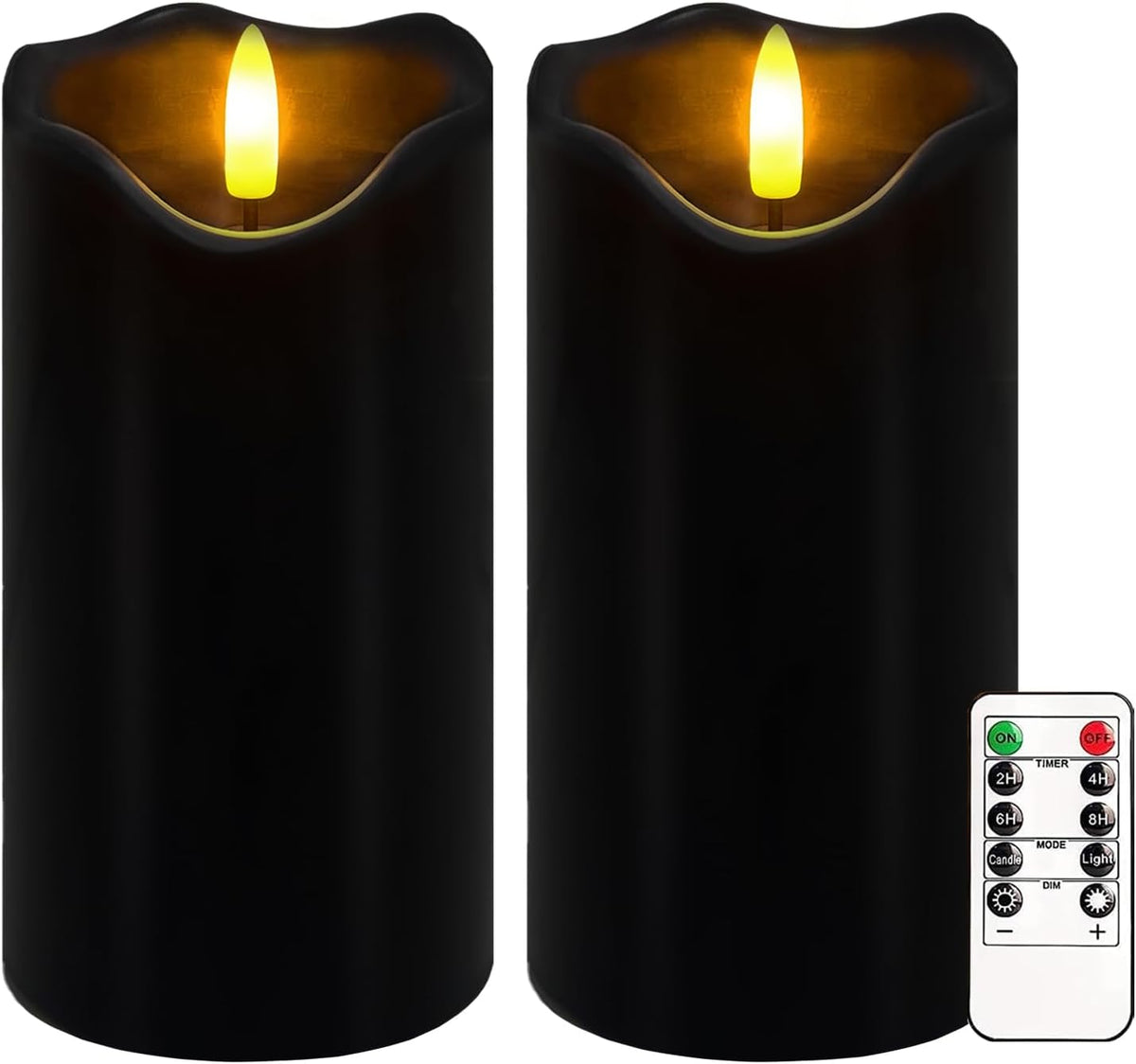 Black Flameless Candles Set of 2, Halloween Candles with Remote & Timer | 6"X3" Flickering Real Wax Pillar Candles Battery Operated, Electric LED Candles Light for Halloween Gothic Home Decor