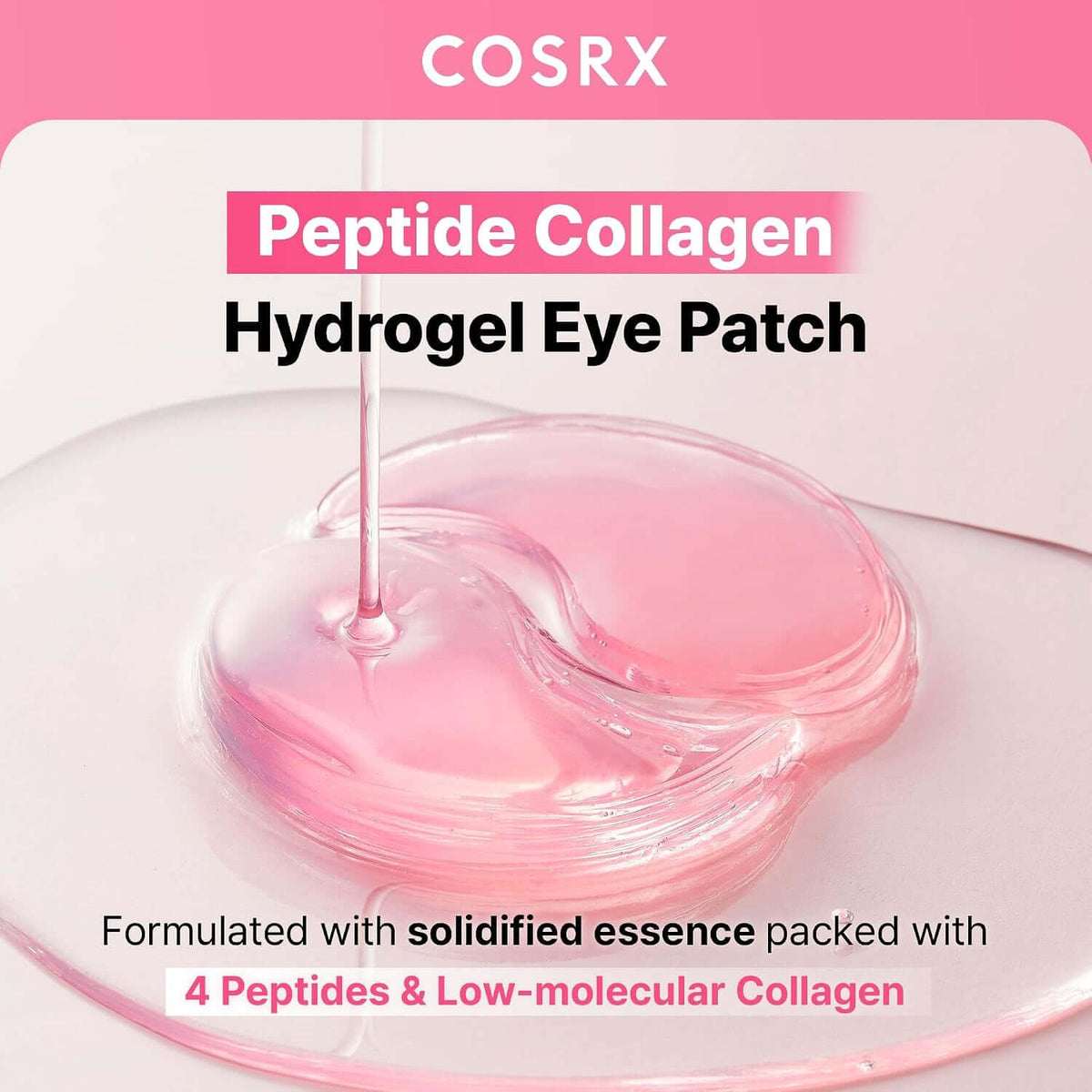 Pink Peptides Collagen Hydrogel Eye Patch for Puffy Eyes (60) | Cooling & Firming under Eye Patches with 4-Peptide & Caffeine, Depuffing Gel Eye Mask, Korean Skin Care