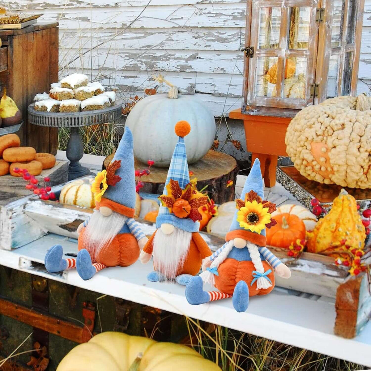 Fall Gnomes Decor,3 Packs Fall Pumpkin Gnomes Decorations for Home |  Fall Decoratiosn Fall Thanksgiving Table Centerpieces Decor Harvest Sunflower Pumpkin Decorations (H16.5Inch)