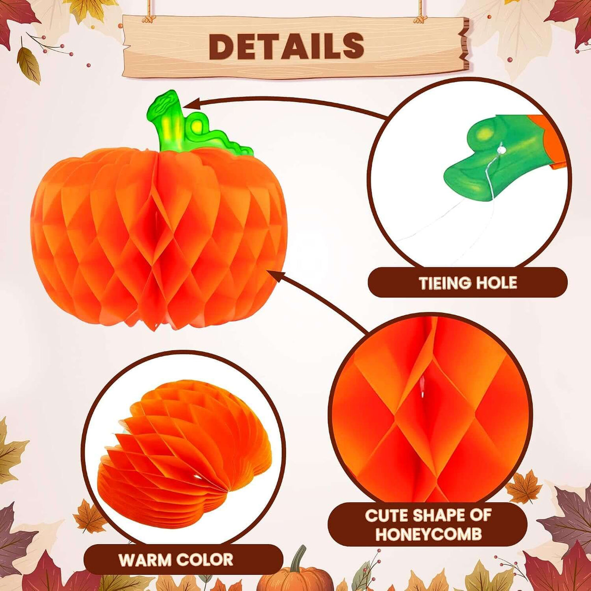 Pumpkin Table Centerpieces 10 Inch, Pack of 6 | Honeycomb Paper Pumpkins for Thanksgiving Decorations for Table, Paper Pumpkins Party Decorations