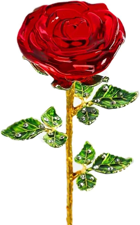 Red K9 Crystal Rose Flower with Stem Preserved Forever Rose Floral Birthday Gifts for Mom, Woman, Girl, Lover, Crystal Flowers Anniversary, Valentines, Wedding