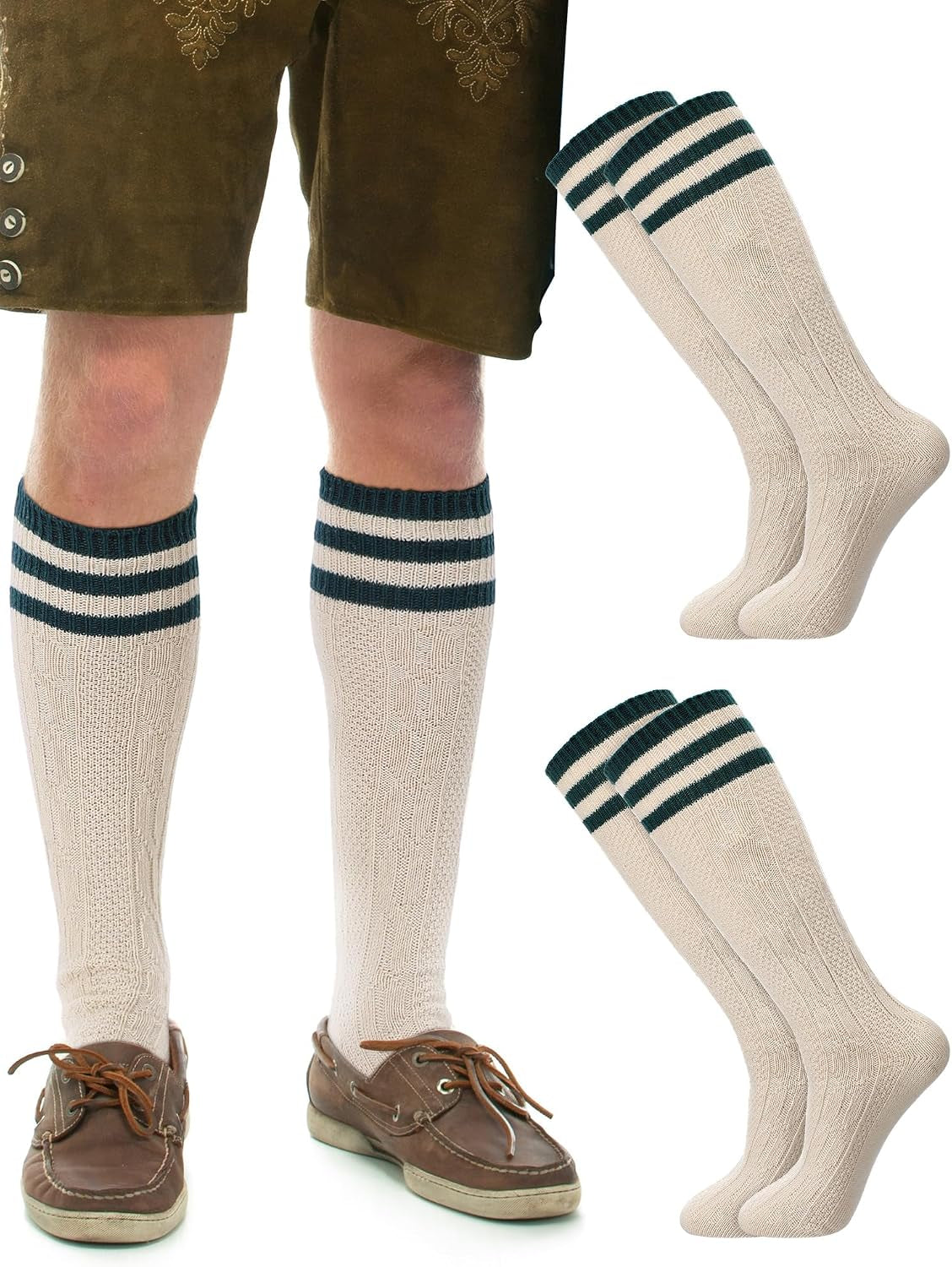 2 Pairs Lederhosen Socks German Oktoberfest Bavarian Lederhosen Socks for Men, Size 10-13