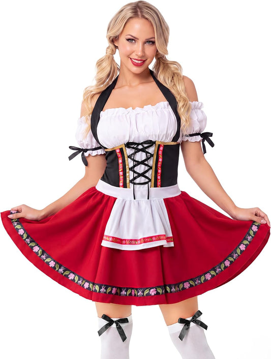 Oktoberfest Outfits Women Costume, German Bavarian Dirndl Dress for Halloween Cosplay Beer Carnival