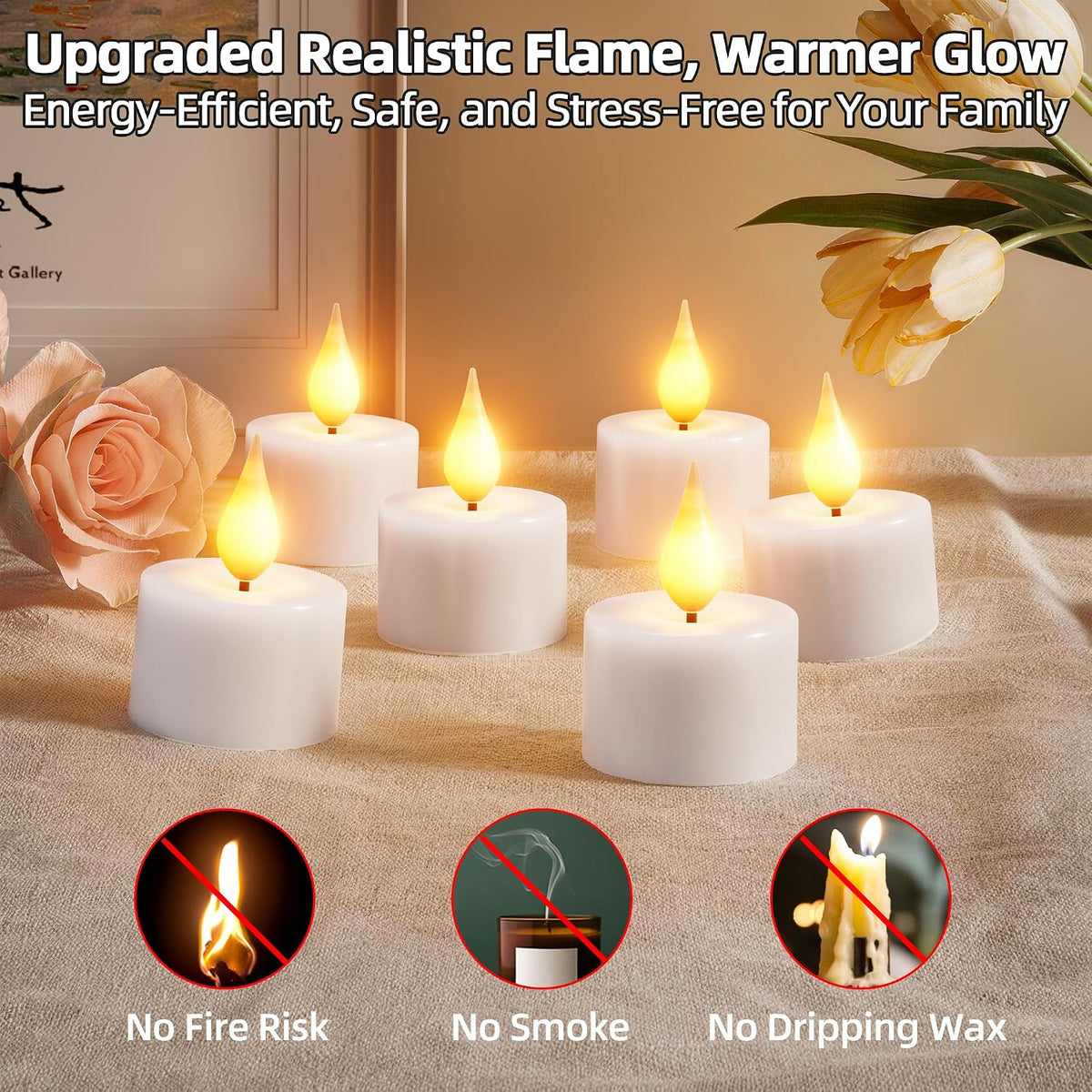Rechargeable Flameless Tea Lights Candles with Remote Charging Base 12Pcs | Battery Operated Tea Light with Timer, LED Flickering, Votive Tealight for Christmas Halloween Wedding Decor