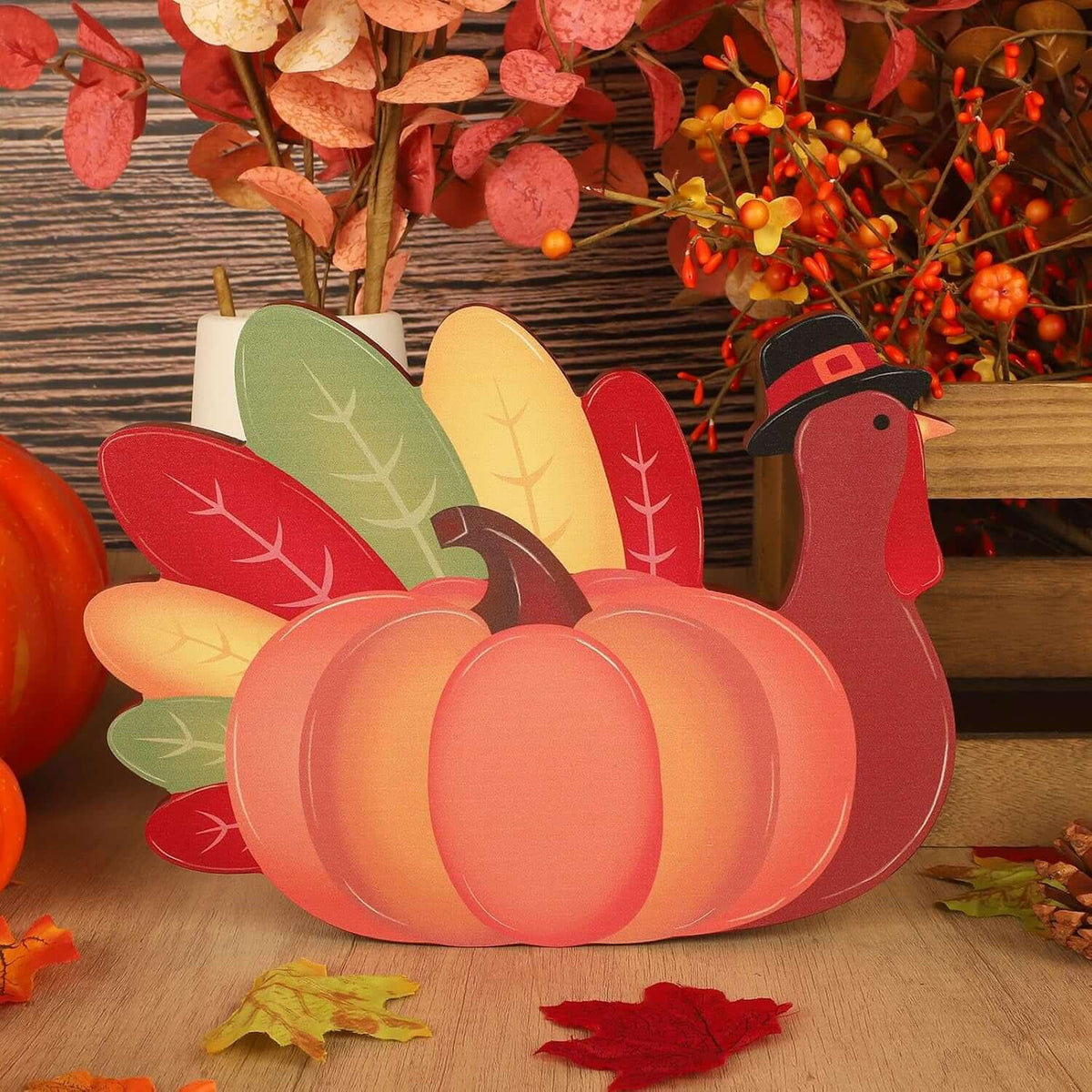 Thanksgiving Decoration Wooden Tabletop Decor Thanksgiving Standing Turkey for Home Kitchen Office Fall Harvest Festival Decoration (Turkey)